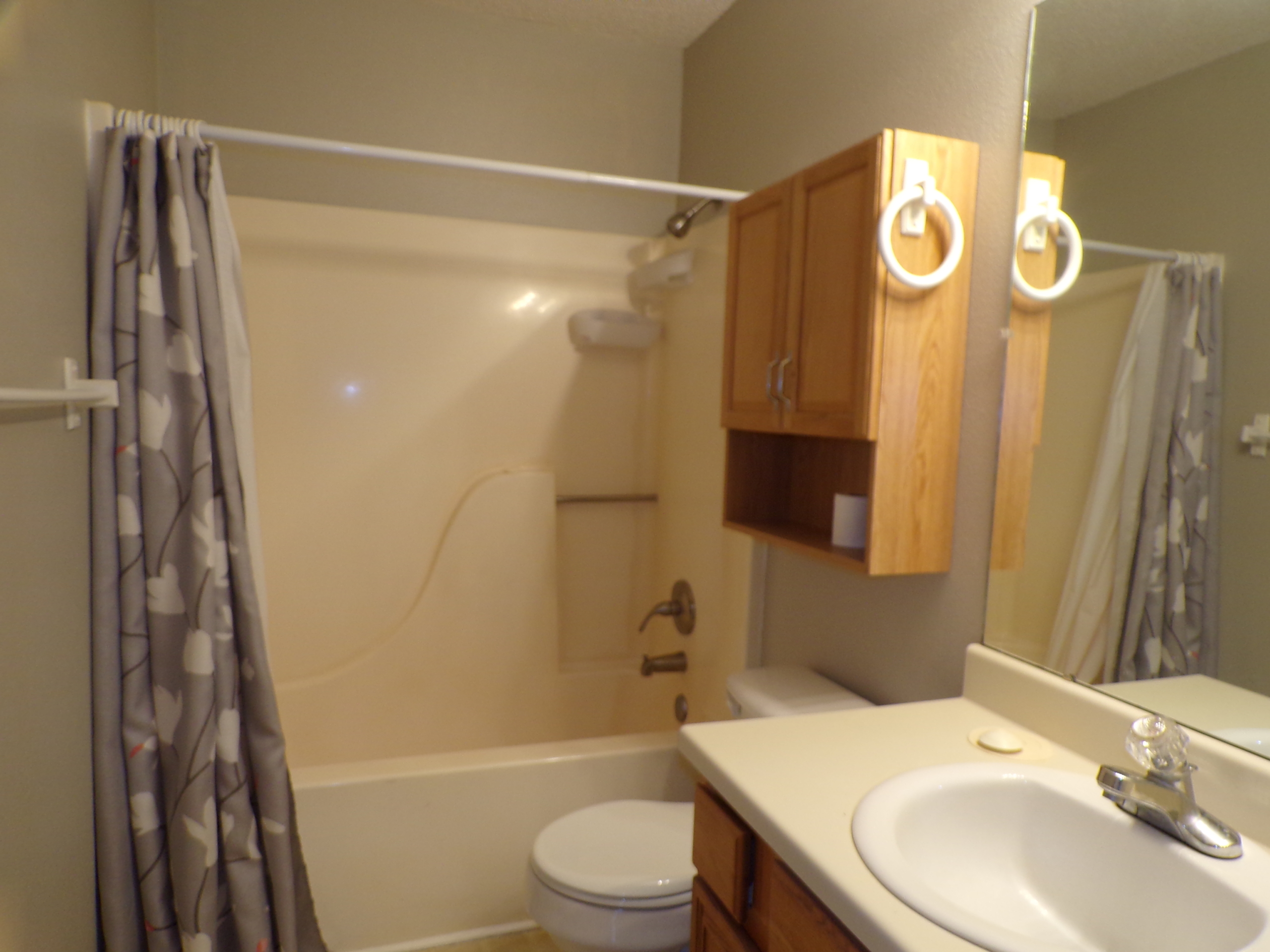 Bathroom with tub, shower, and vanity.