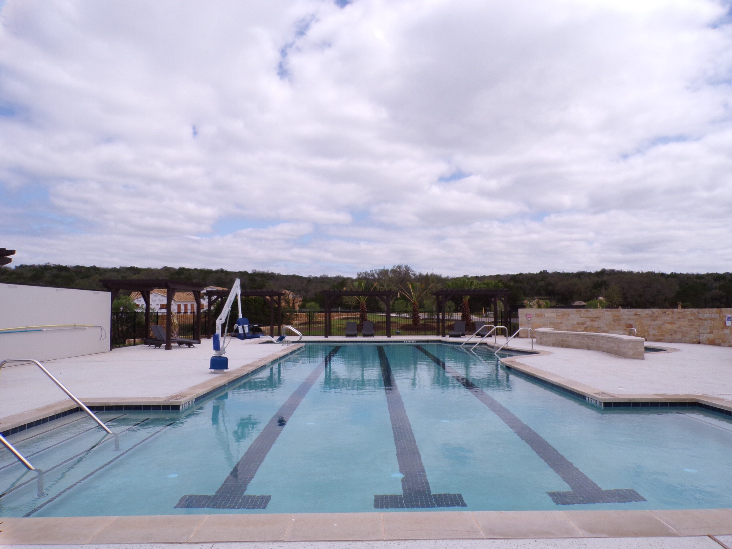 Outdoor pool with three lanes.
