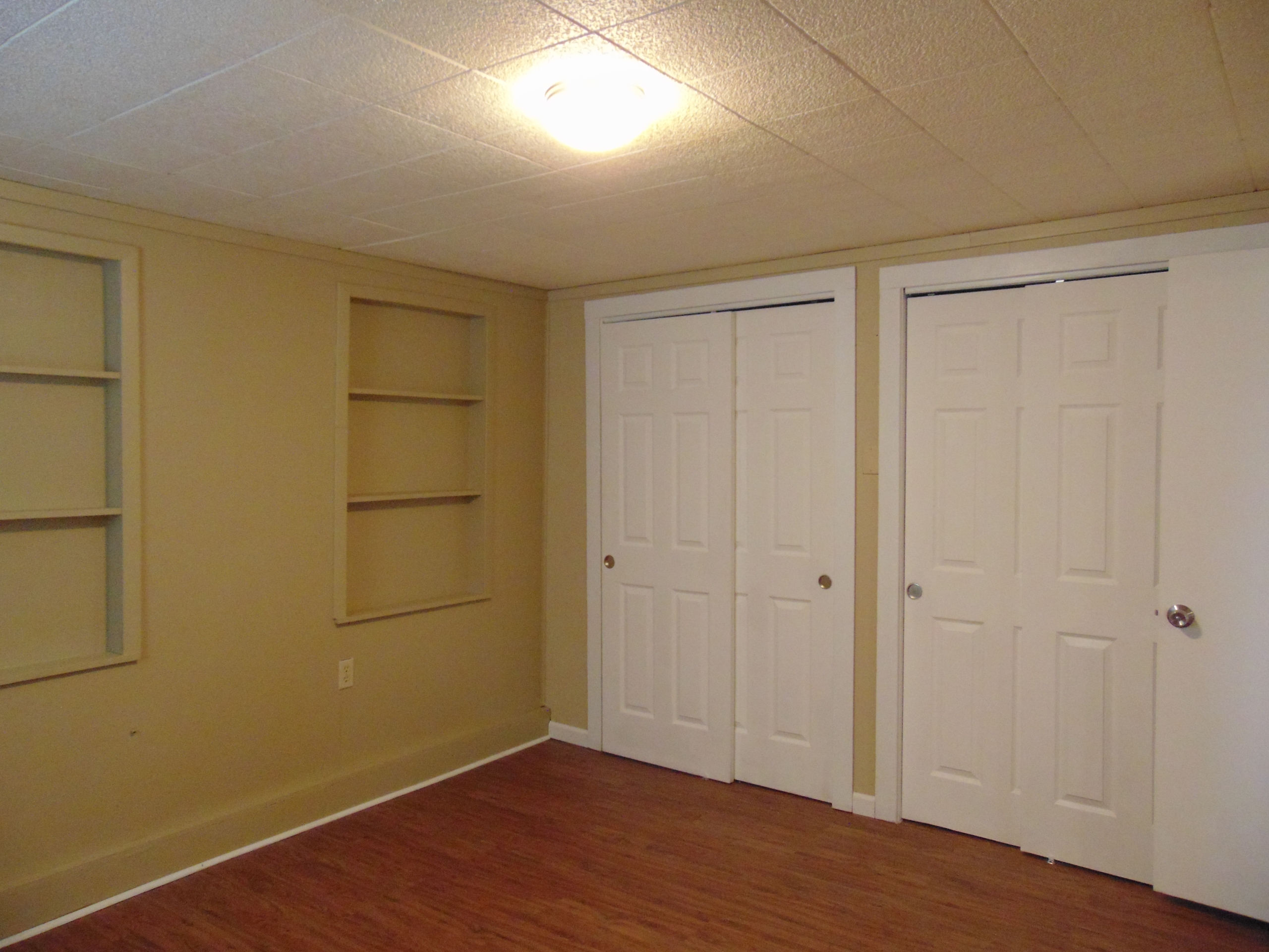 Empty room with closets and shelves.